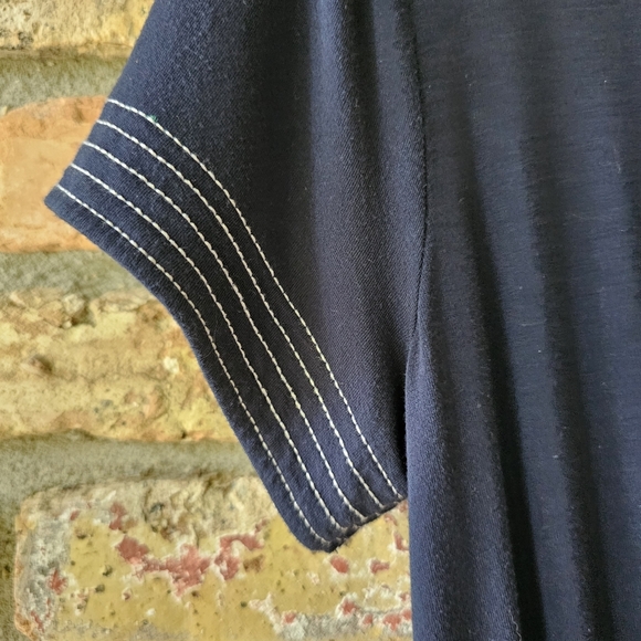 Navy Blue Short Sleeve T-shirt Dress with Drawstring Waist - Picture 7 of 11